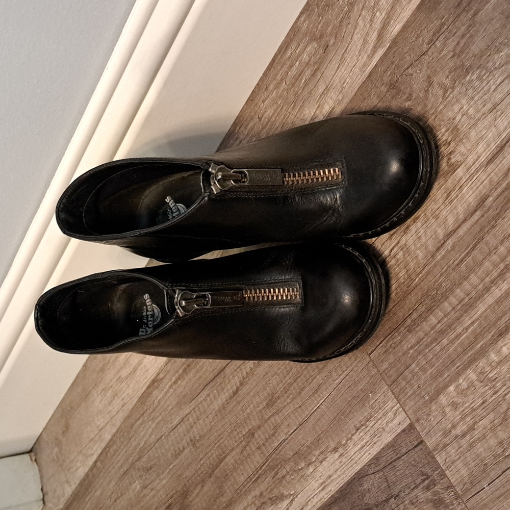 Dr. Martens Black Leather Zip Front Heeled Boots